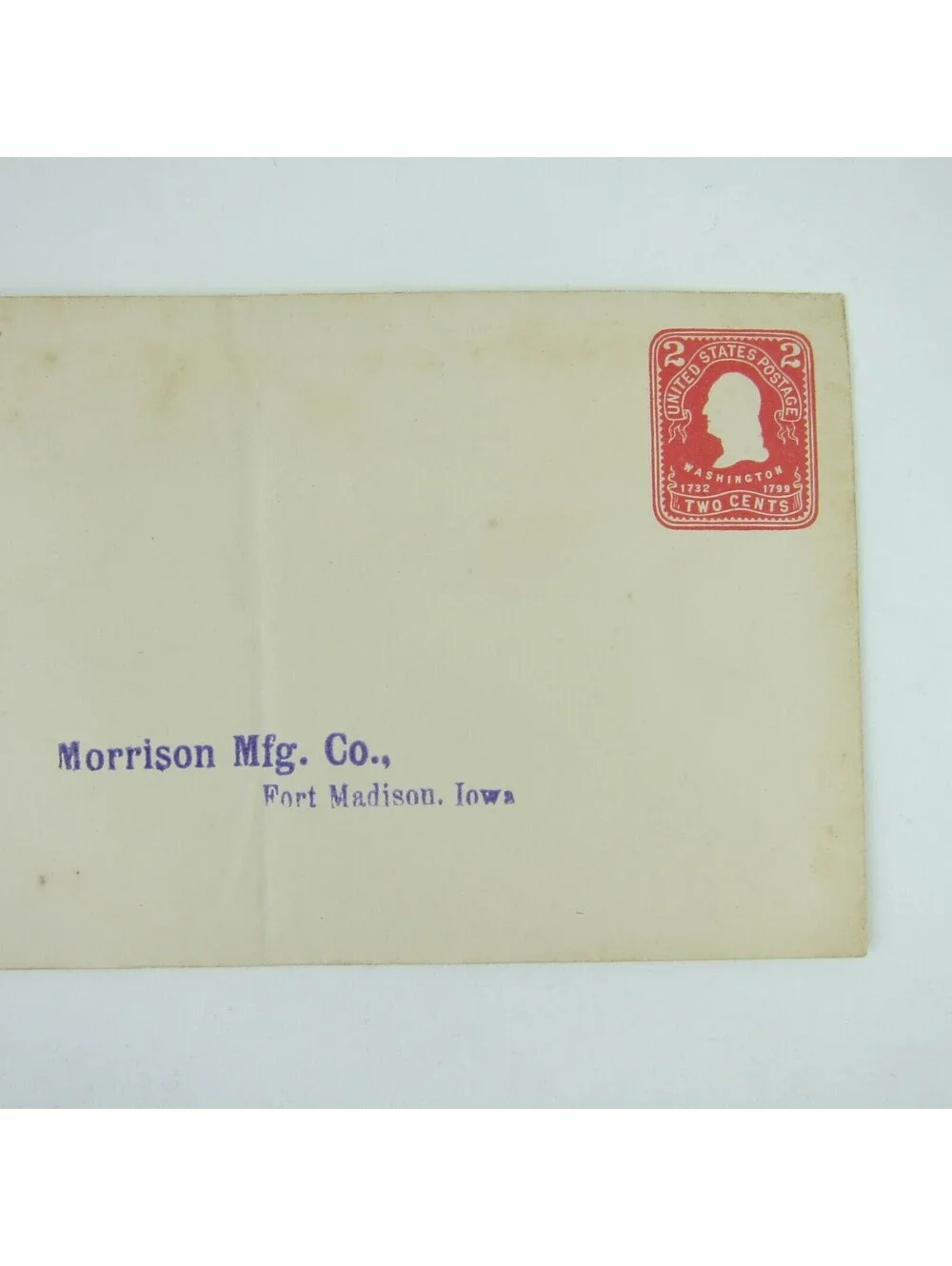 US Postal Stationery Morrison Mfg Co Fort Madison Iowa 2 cent Washington Antique